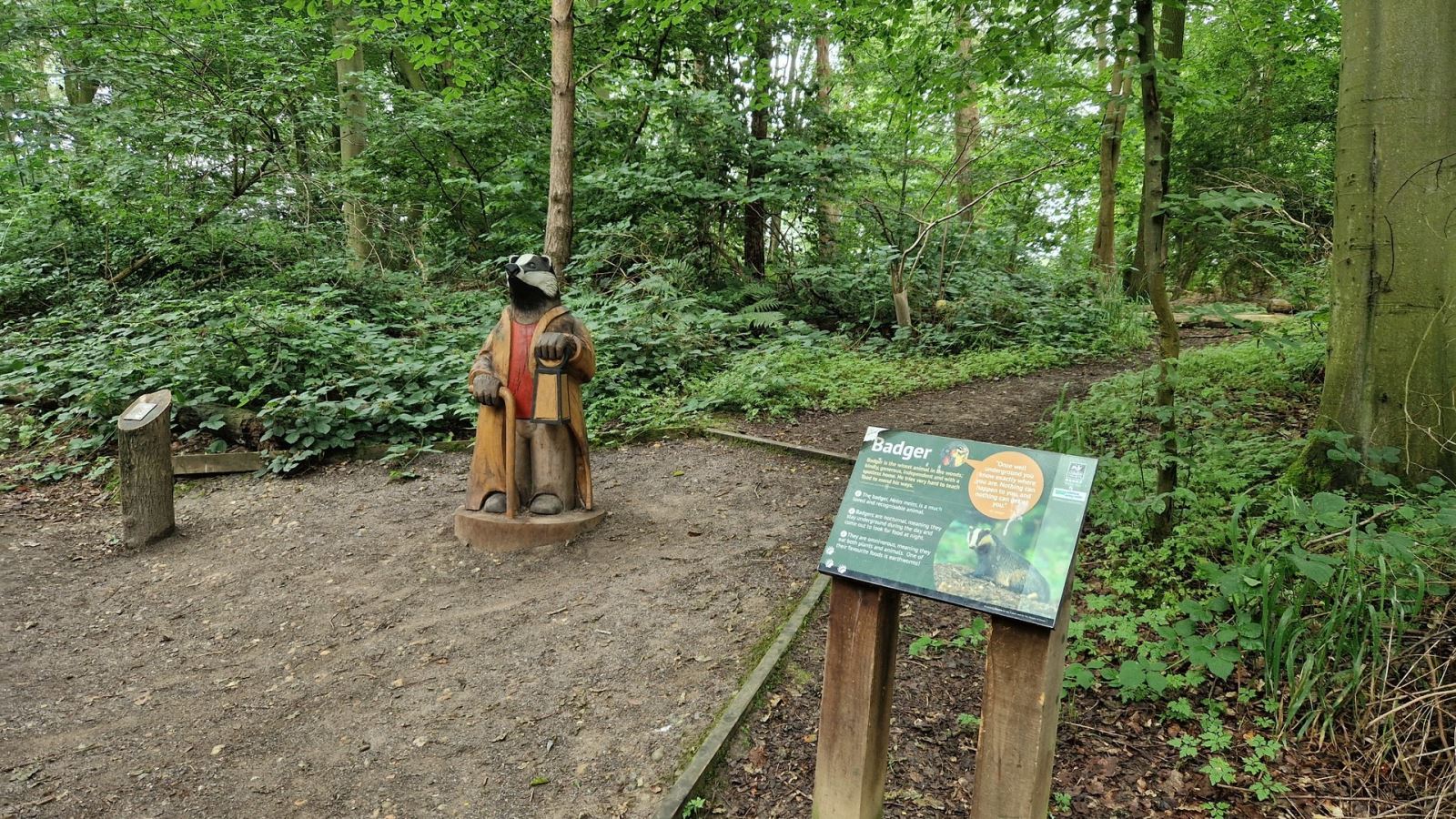 Badger statue, Wind in the Willows trail, Hanningfield Nature Discovery Park, Essex